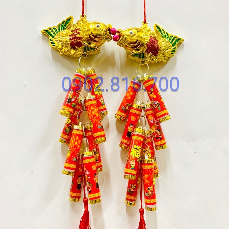 1 cặp Dây treo hình phao cá chép-bông mai-thỏi vàng 30-50cm treo cây mai - cây tắc - cây quất phụ kiện trang trí tết