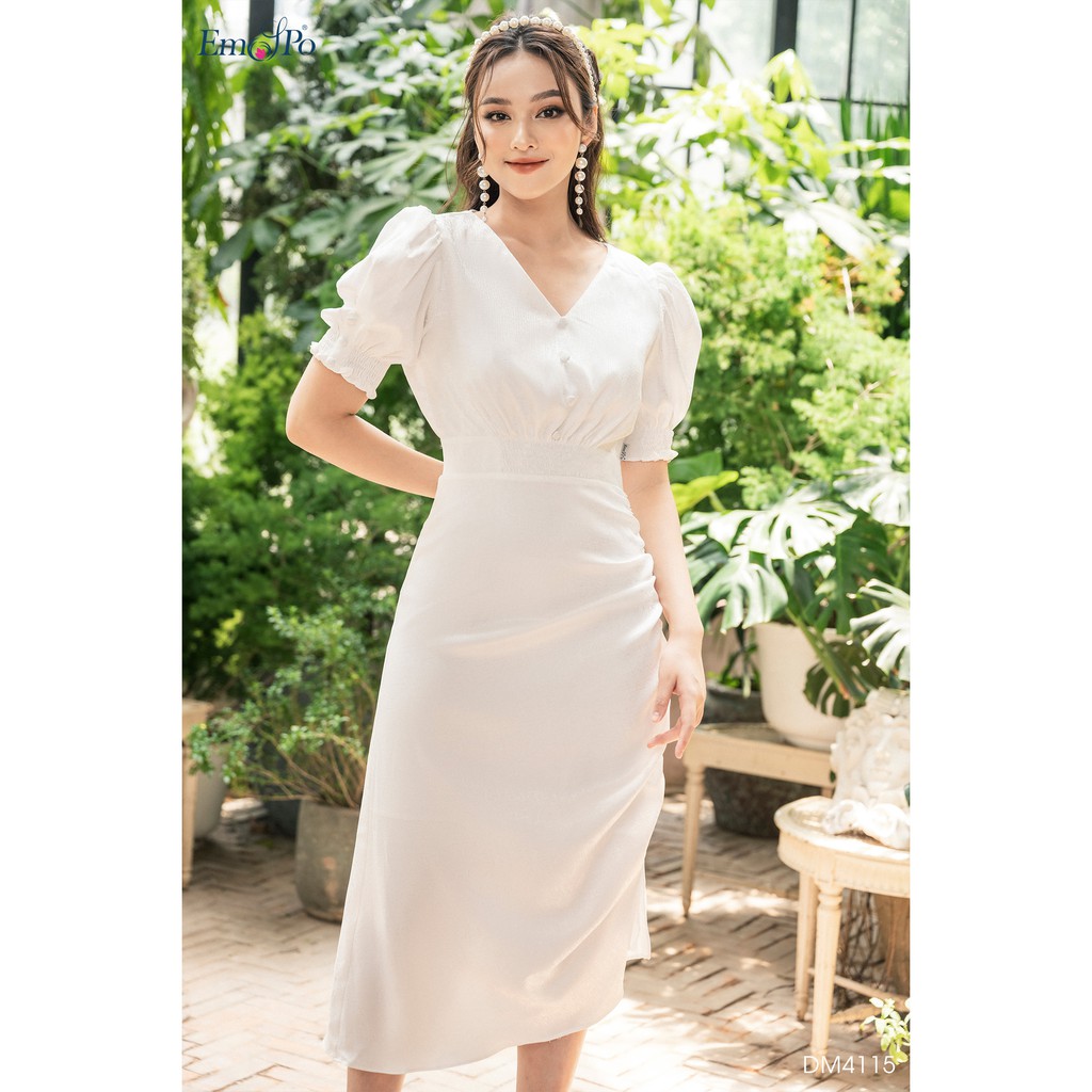 Đầm ôm cổ tim Emspo Milestone, rúm ly lệch chân váy DM4115