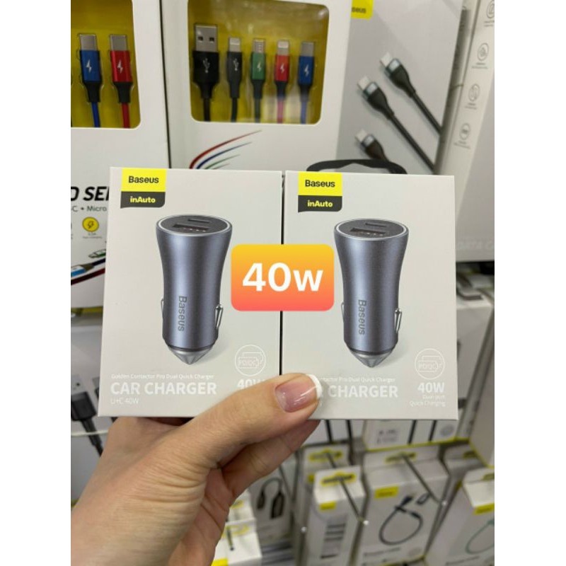 Củ sạc nhanh Baseus 40W trên ô tô xe hơi Car Charger tích hợp cổng USB + Type C Chính hãng