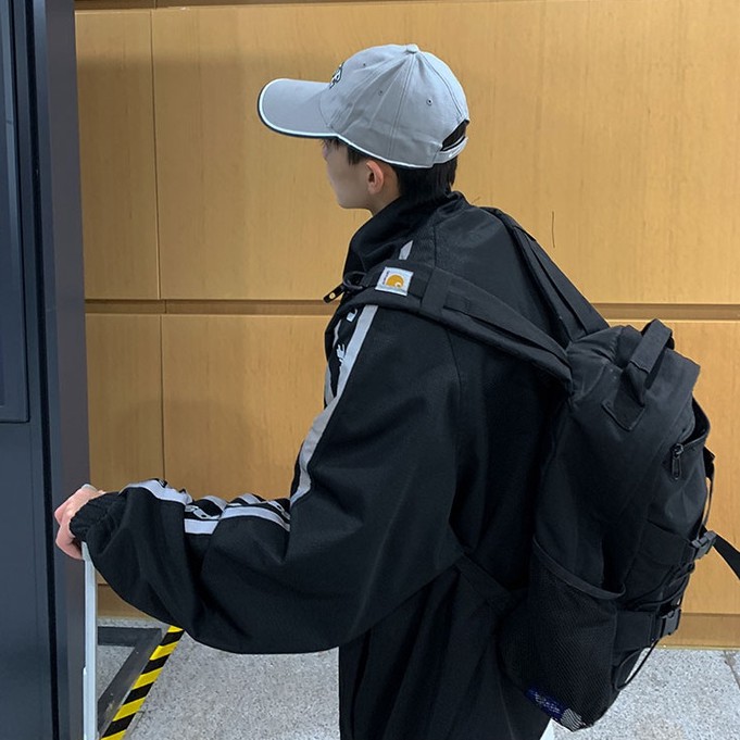 Áo khoác thể thao cổ đứng dáng rộng kẻ sọc phản quang cá tính thiết kế thời trang dành cho nam