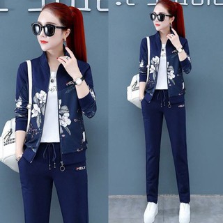 bộ đồ thể thao áo khoác nữ in hoa