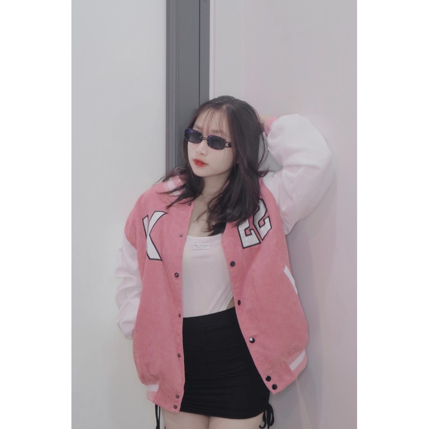 Áo Khoác Nam Nữ Nhung Tăm Jacket Varsity Graffiti King Brand Unisex V2 Màu Hồng-02