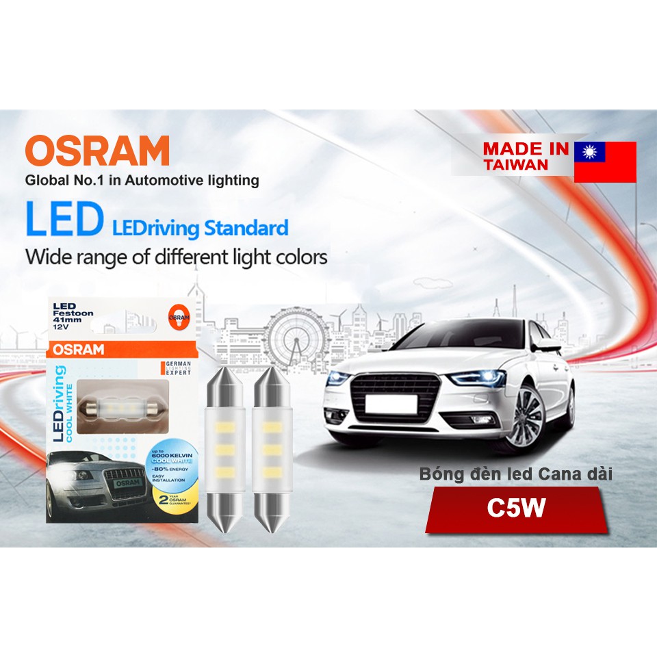 Bóng Đèn Led Cana Dài OSRAM Standard Retrofit C5W 12V Màu Trắng Cool - Nhập Khẩu Chính Hãng