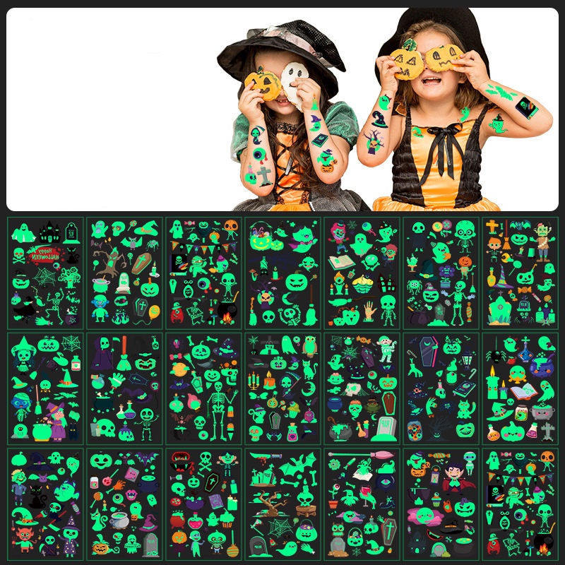 1 Tấm Hình Xăm Dán Dạ Quang Màu Xanh Lá Dùng Cho Tiệc Halloween