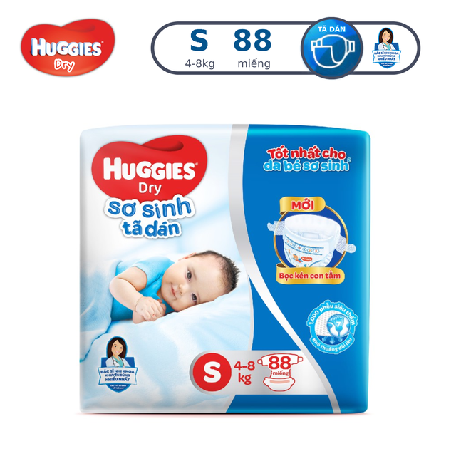 [Tặng 8 miếng tã quần] Tã dán sơ sinh Huggies S88 miếng/gói