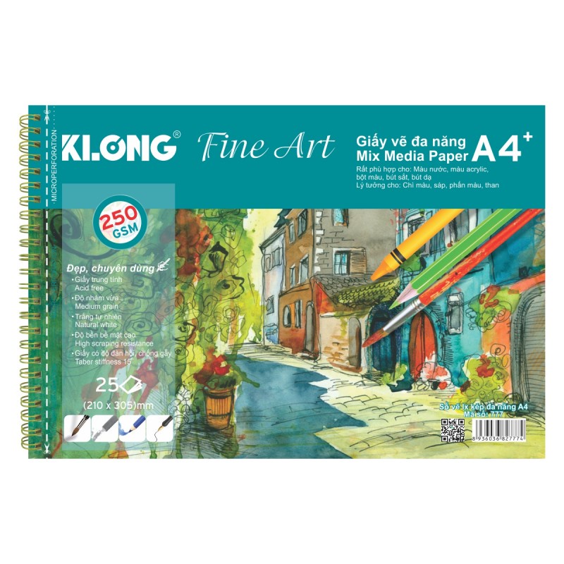 Sổ vẽ lò xo đa năng khổ A4 Fine Art định lượng 250 GSM - 25 tờ KLONG MS: 777