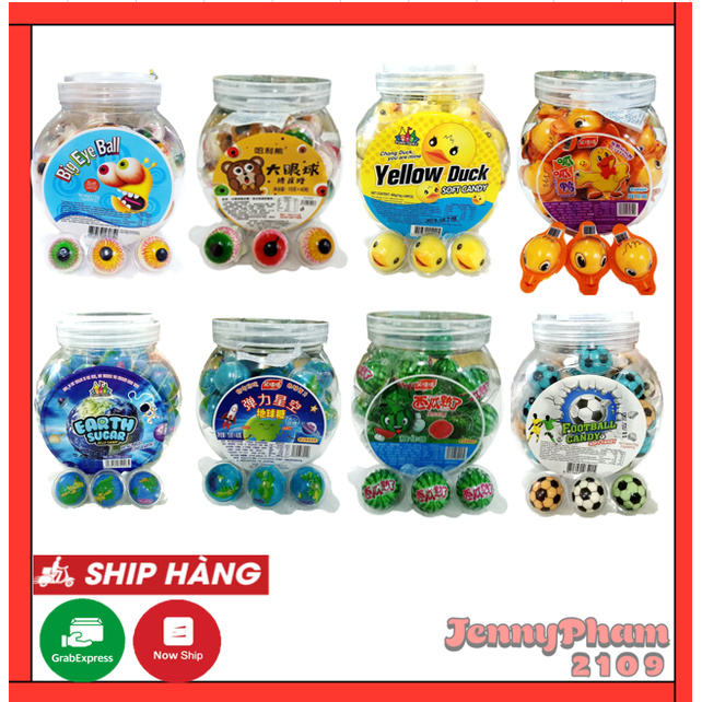 [Mã 267FMCGSALE giảm 8% đơn 500K] 1 Viên Kẹo Dẻo Jelly Hình Quả Cầu/Quả Banh/ Con Mắt/ Vịt Vàng/ Dưa Hấu/ Bóng Rổ 15g