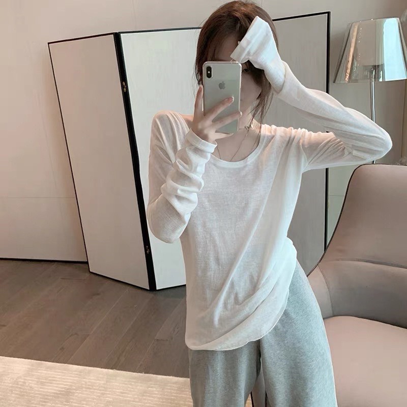 Áo thun nữ, áo thun dài tay trơn chất liệu mềm mại cotton form rộng