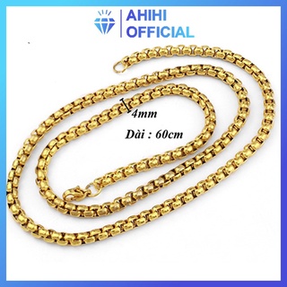 Dây chuyền nam titan cao cấp đẹp thép không gỉ bông dừa khít ahihi.official cỡ 4mm màu trắng mạ vàng cách điệu PTDCNA49