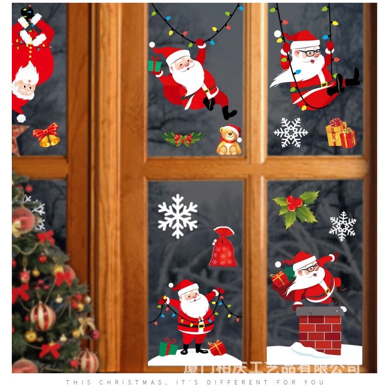 Creative Santa Elk Scenes Windows Stickers/ Cartoon Snowman Christmas Wall Stickers/ Home Christmas Glass Mural Decals Decorations