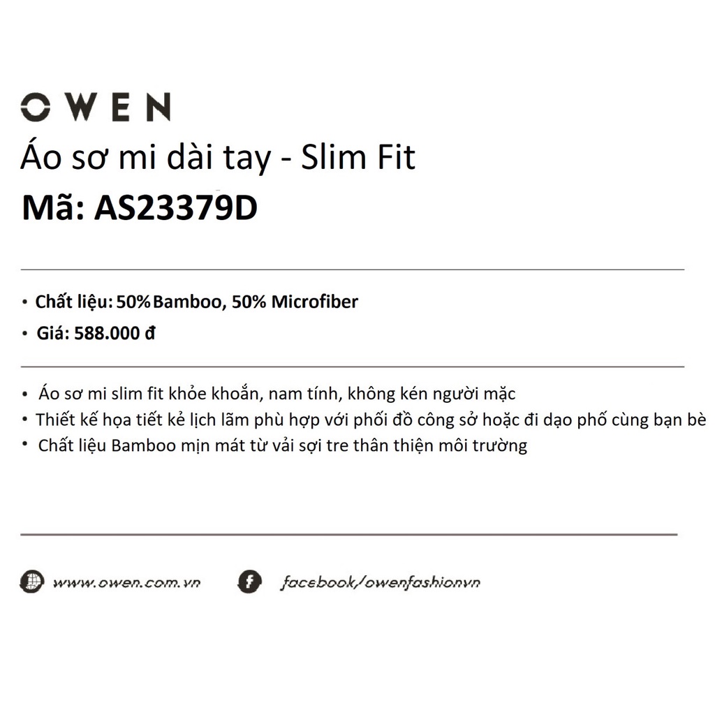 Áo Sơ Mi Nam Dài Tay Owen AS23379D Somi Công Sở Cao Cấp Màu Ghi Xám Kẻ Sọc Dáng Slim Fit Không túi Chất Liệu Sợi Tre