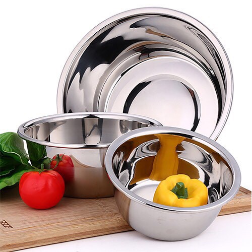 Combo 4 thau inox cao cấp size 24 cm - 26 cm - 28 cm - 30 cm rửa rau, thau trộn salad an toàn