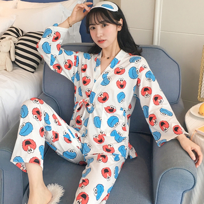 Bộ Đồ Ngủ Kiểu Kimono Nhật Bản Kèm Bịt Mắt Thời Trang Mùa Xuân Cho Nữ