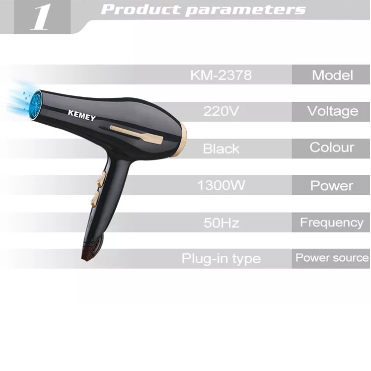 Máy Sấy Tóc Chuyên Dụng 2 Tốc Độ , 3 Chế Độ Sấy Kemey 2378