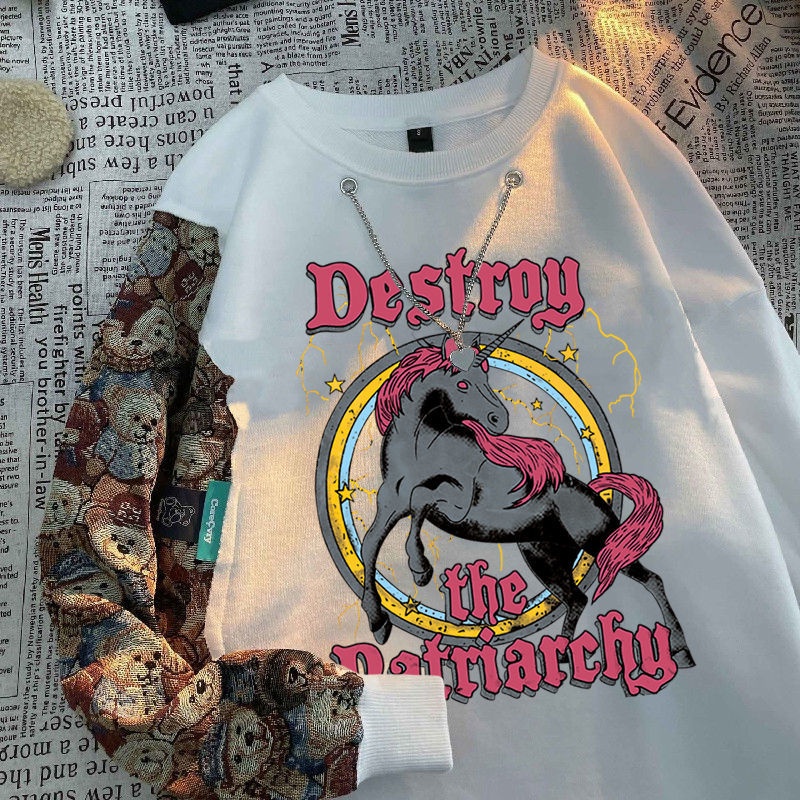 Áo Sweater Mỏng Tay Dài Dáng Rộng In Hình Gấu Thời Trang 2022