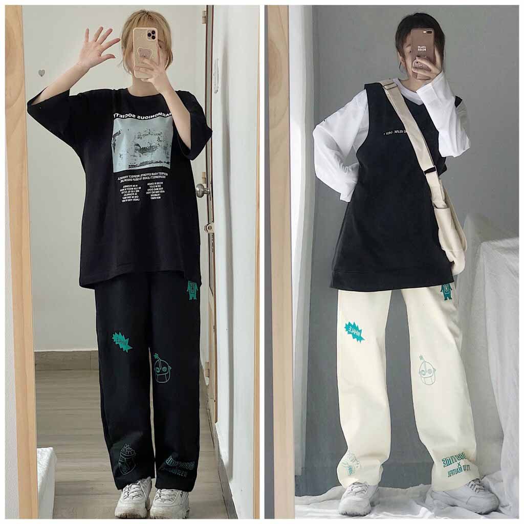 ❤️ ẢNH THẬT - GIÁ SỈ ❤️ Quần Jogger Nỉ Quần Thể Thao Ống Xuông Nam Nữ Họa Tiết Trà Sữa Rộng Lưng Thun Dây Rút M00
