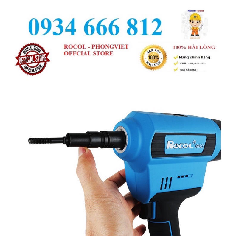 Súng rút ốc tán tự động ROCOL RL860 BẰNG PIN KÈM ĐẦU M4 M5 M6 M8