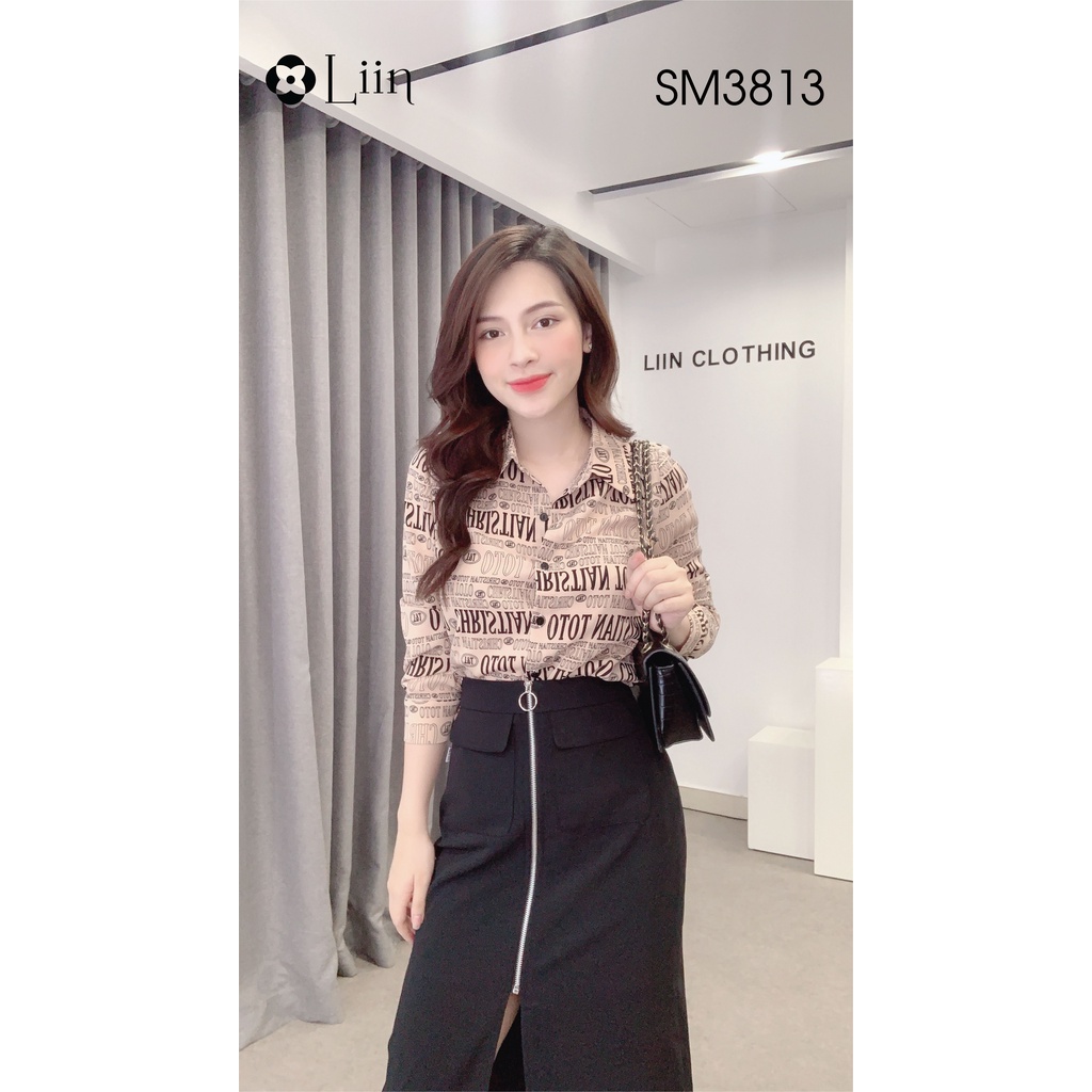 Áo Sơ Mi nữ công sở họa tiết in hình chữ báo chí kiểu dáng trẻ trung, năng động Liin Clothing SM3813