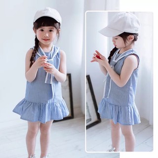 Váy kẻ nơ cổ siêu xinh cho bé gái