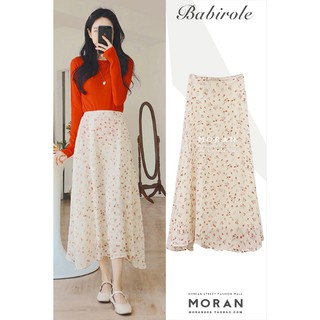 Chân váy hoa xòe tiểu thư MORAN dáng dài Vintage Hàn Quốc