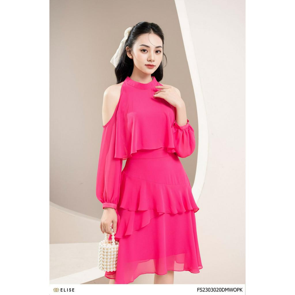 Đầm chiffon hồng hở vai thiết kế Elise FS2303020DMWOPK