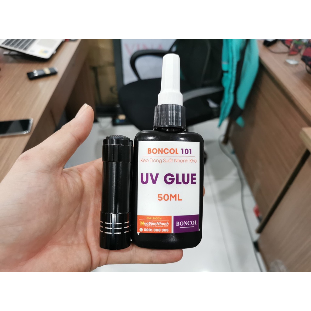 Keo UV Dán Kính ,Dán Mica Keo Sệt Nhanh Khô 50ml Tặng Kèm Đèn UV