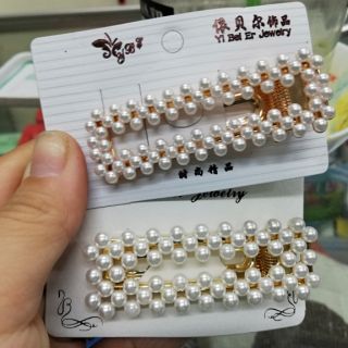 Kẹp tóc đính hạt ngọc hình chữ nhật