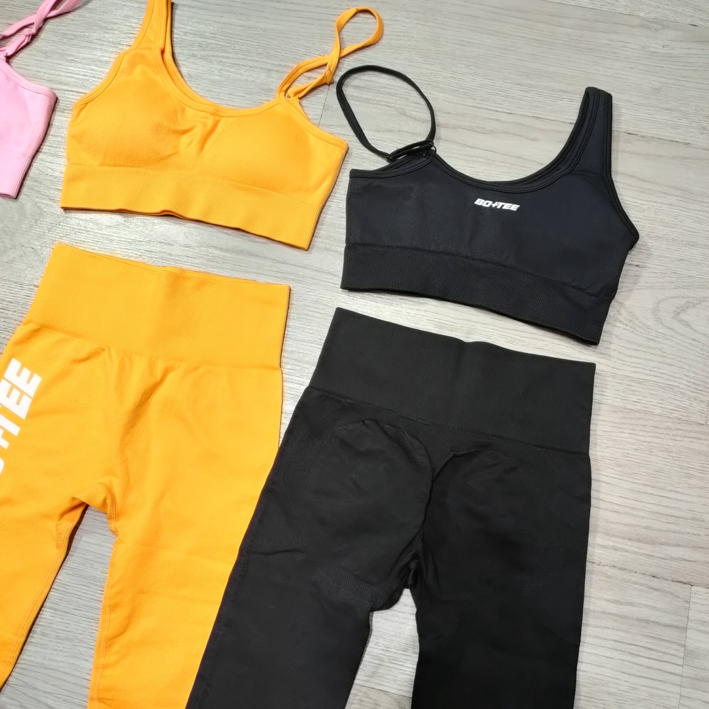 Đồ tập gym yoga thể thao nữ, set bộ dệt kim áo bra kèm mút quần dài chun mông tôn dáng cao cấp Bin Sports BD165
