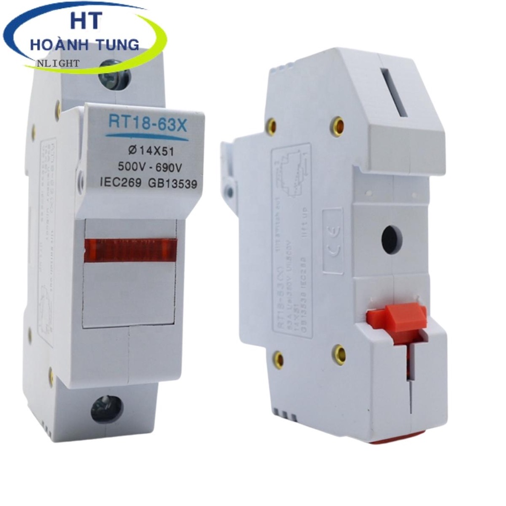 Bộ đế cầu chì sứ RT18-63X có đèn loại 1 pha bao gồm vỏ chì và ruột chì sứ bảo vệ quá dòng, quá tải hệ thống điện