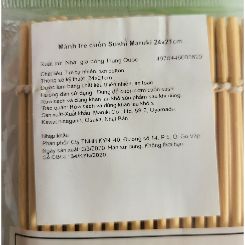 [24 x 21cm (Tròn)] MÀNH TRE CUỘN SUSHI [Japan] MARUKI Sushi Bamboo Sheet Roll (lsn)