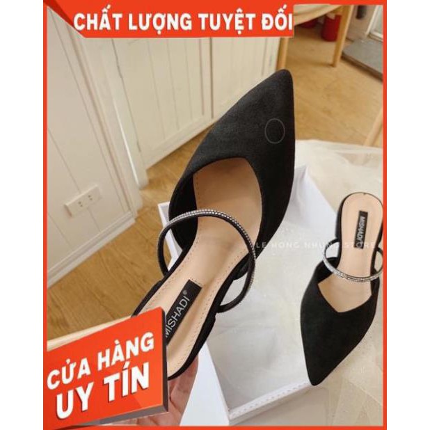 [Free Ship - Hàng cao Cấp] Dép Sục Nữ Da Lộn Quai Ngang Đính Đá Siêu Hót - Dép Sục Nữ Mũi Nhọn