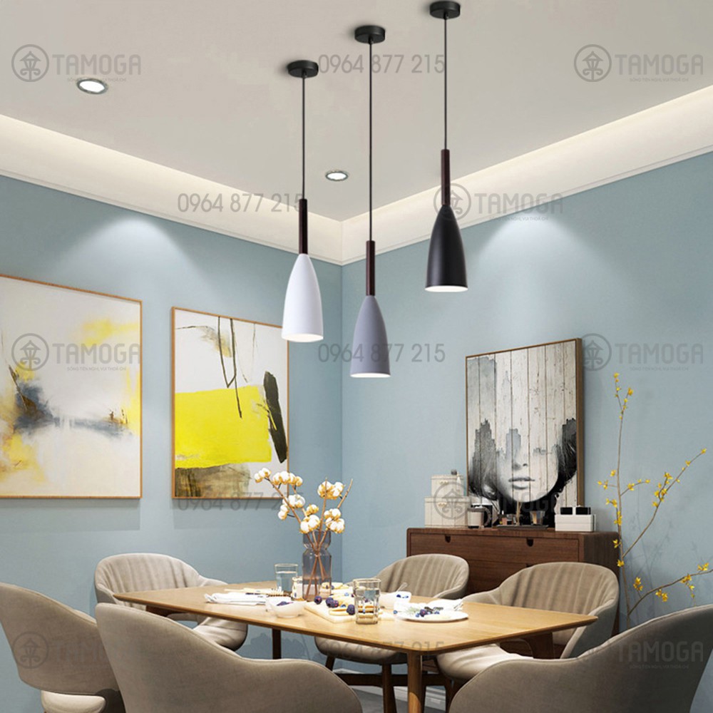 Bộ đèn thả 3 bàn ăn hiện đại chuôi gỗ DT 7582 + Tặng kèm bóng led AS Vàng