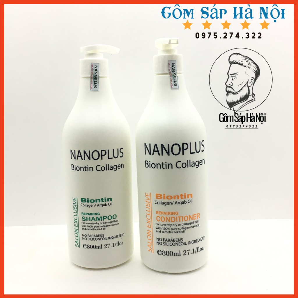 Cặp Dầu Gội + Xả Nano-Plus Biotin Collangen  800ml