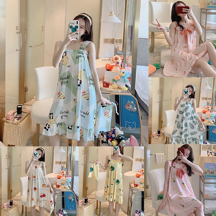 Váy Ngủ Bộ Đồ Mùa Hè Nữ Mặc Ở Nhà Hai Dây mặc nhà mềm,mát,mỏng Dáng Hàn Quốc xinh Ra NgoàiVN06