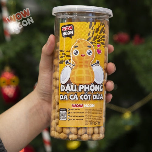 Đậu Phộng Da Cá Cốt Dừa WowNgon hộp 500g giòn thơm