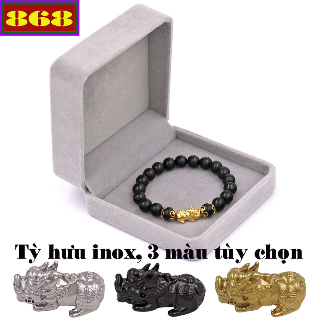 Vòng chuỗi đeo tay gỗ 8 ly tỳ hưu inox VGMTHBK8