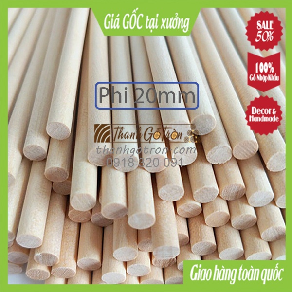 COMBO 2 Thanh gỗ tròn ɸ20mm dài 20-90cm Giá XƯỞNG - Thanh gỗ thông tròn làm Decor DIY Handmade