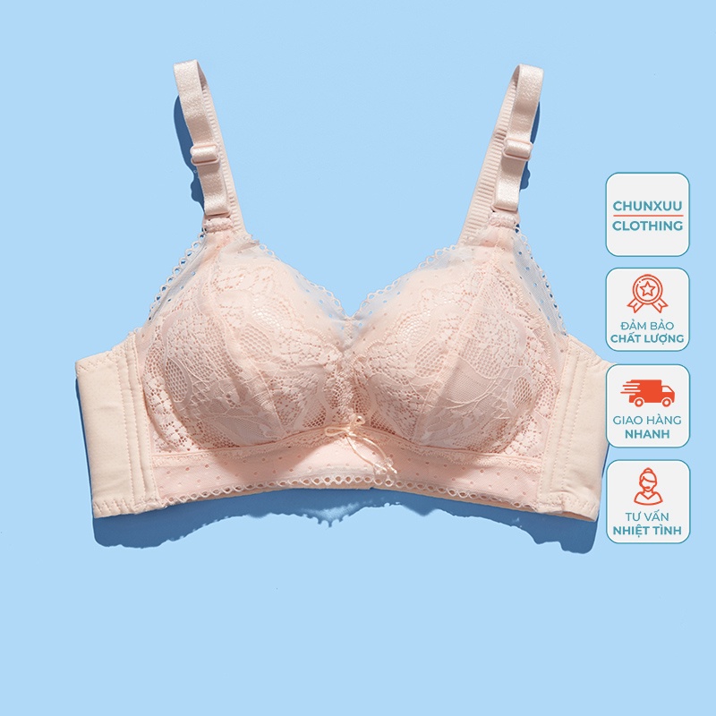 Áo lót ren nữ đính nơ điệu đà CHUNXUU, thiết kế không gọng đệm dày vừa nâng đẩy ngực - AV38