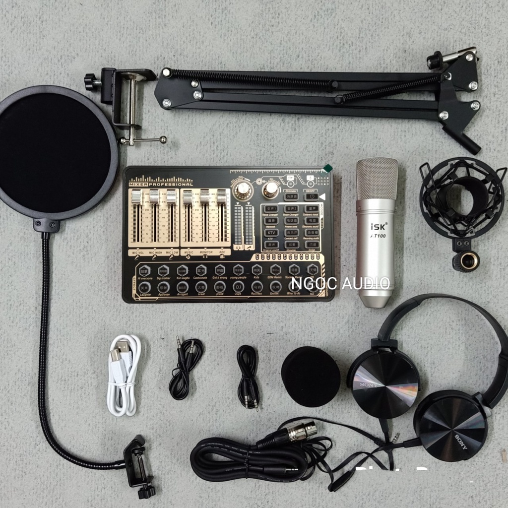 Trọn bộ hát live stream Sound card H9 phiên bản 2022 bluetooth và Micro ISK AT100 hàng chính hãng đầy đủ phụ kiện