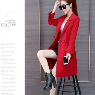 Áo khoác form dài cổ vest kèm lai eo