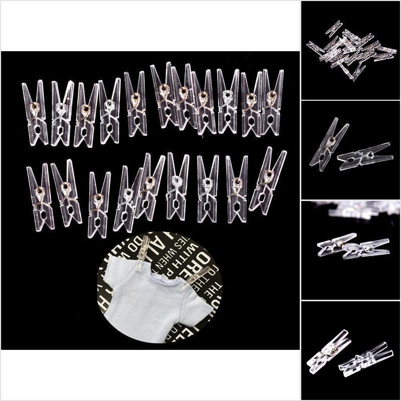 [HoMSI] 20pcs Mini Clear Plastic Doll Clothespin Photo Paper Peg Clips Laundry Hangers SUU