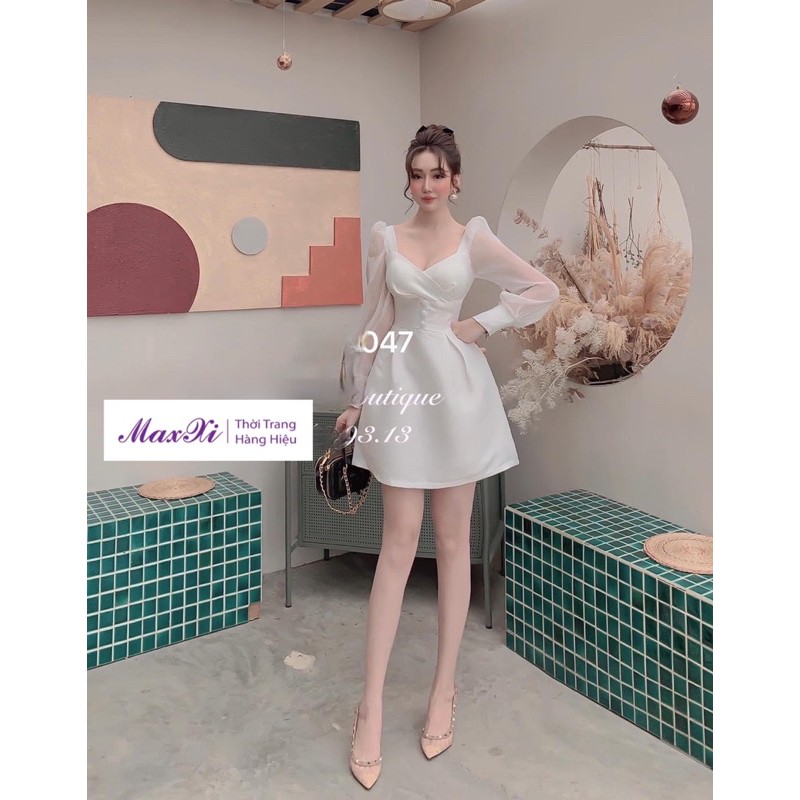 Đầm Nữ Xoè Tay Dài Lưới Cho Nữ Dự Tiệc