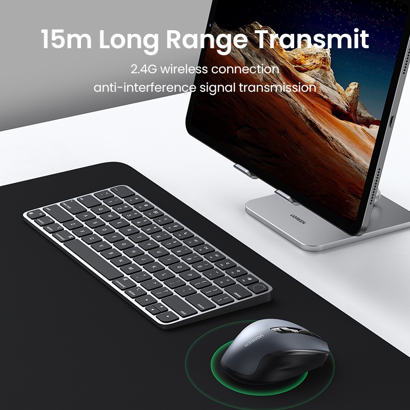 Chuột không dây UGREEN 6 nút pin AA 2.4g cổng USB mini 5 cấp độ DPI cài đặt 4000DPI