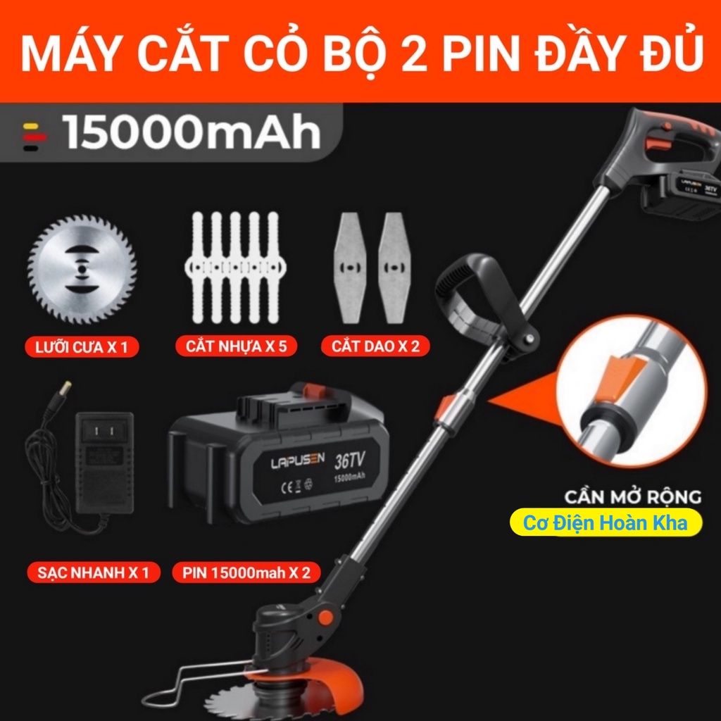 Máy cắt cỏ, tỉa cành cầm tay LAPUSEN pin khủng 15000mah, động cơ mạnh 1800w