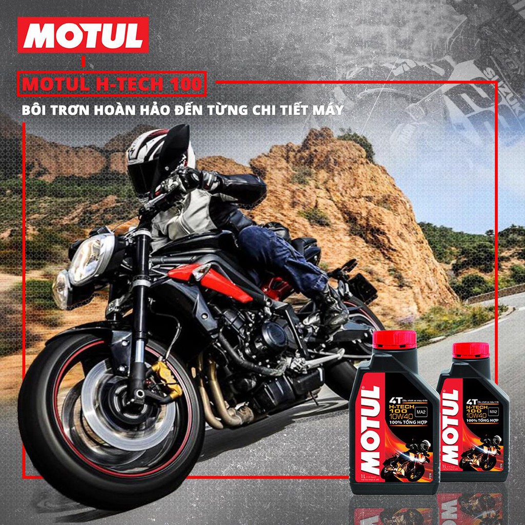 Nhớt MOTUL H-Tech 100 10W40 1 Lít cao cấp cho xe côn tay, xe số, PKL