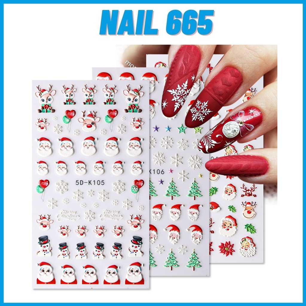 Sticker Noenl dán móng tay , Sticker nail lụa noel 5D cao cấp