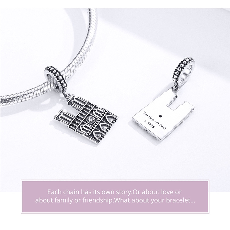 Mặt Trang Sức Bamoer SCC1328 Hình Nhà Thờ Đức Bà Paris Từ Bạc 925 Phong Cách Vintage Làm Quà Lưu Niệm