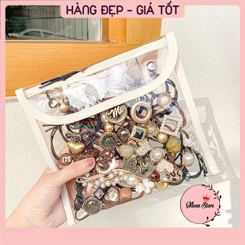 Set túi zip 20 dây buộc tóc, chun buộc tóc họa tiết Charm phong cách Hàn Quốc nhiều mẫu cực xinh