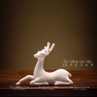 Tượng Con Nai Gốm Sứ Trắng Cao Cấp
