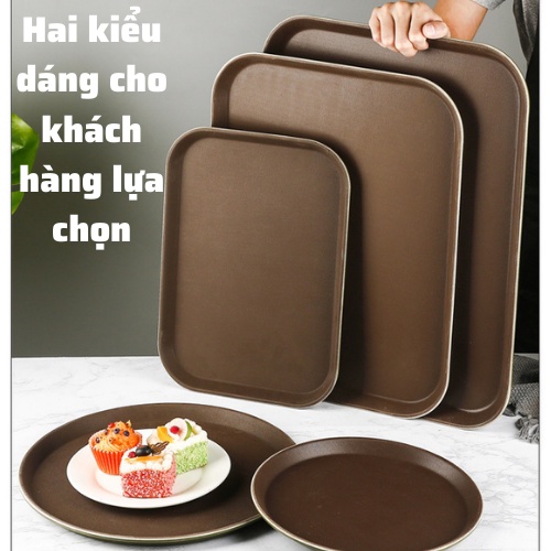 Khay bưng cà phê chống trơn trượt khay bê đồ uống phục vụ nhà hàng, khách sạn quán bar hình tròn vuông kích thước đủ